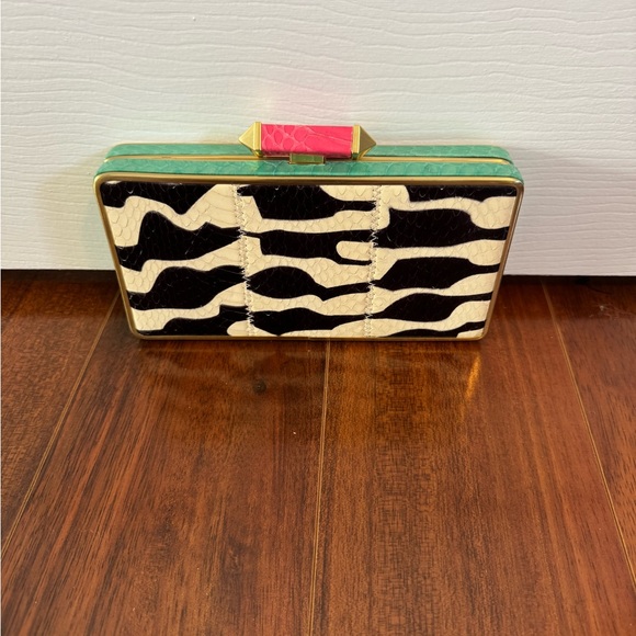 Zebra Print Clutch with Gold Accents - Picture 3 of 4